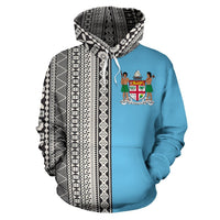 Fiji Hoodie Fiji Coat of Arms Tapa Half TH7 - Polynesian Pride