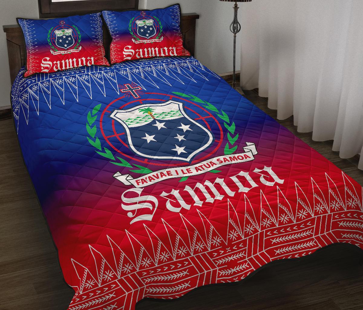 Samoa Quilt Bed Set - Samoa Coat of Arms Red Blue Version - Polynesian Pride