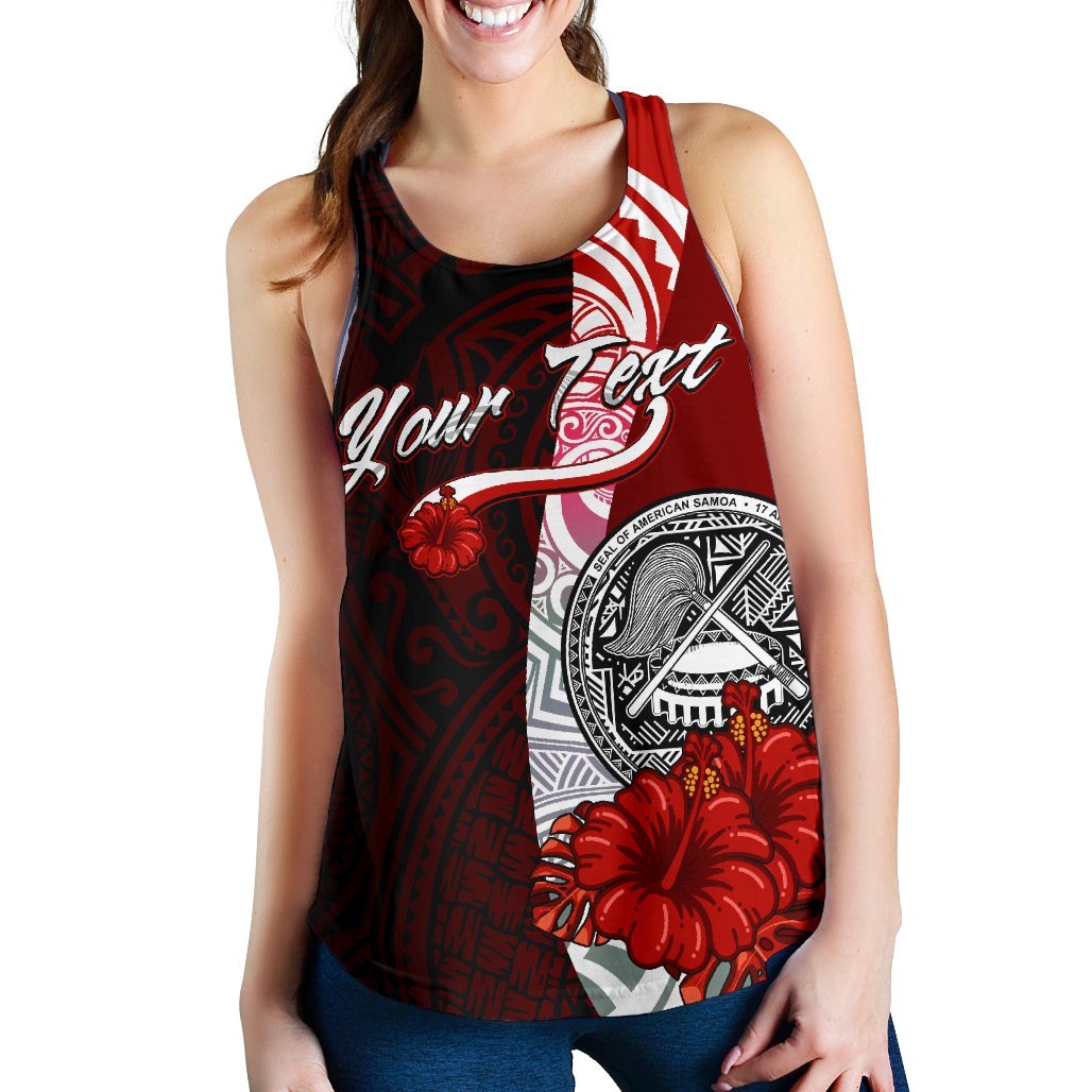 American Samoa Polynesian Custom Personalised Women's Racerback Tank - Coat Of Arm With Hibiscus - Polynesian Pride