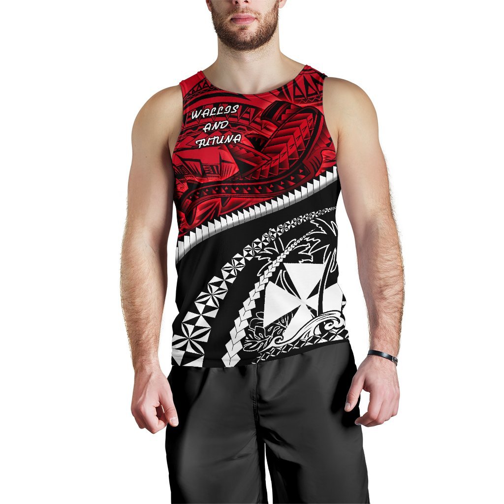 Wallis And Futuna Tapa Men'S Tank Top Polynesian Shark Tattoo Red - Polynesian Pride