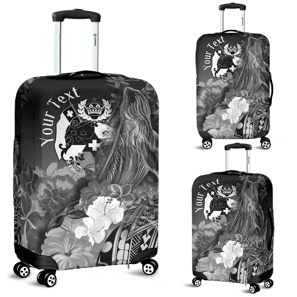 Tonga Custom Personalised Luggage Covers - Humpback Whale with Tropical Flowers (White) - Polynesian Pride