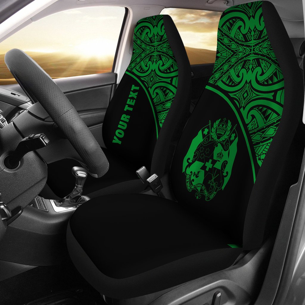 Tonga Custom Personalised Car Seat Covers - Tonga Coat Of Arms Polynesian Green Curve Universal Fit Green - Polynesian Pride