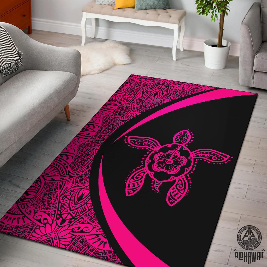 Hawaii Turtle Polynesian Area Rug Circle Style Pink Pink - Polynesian Pride