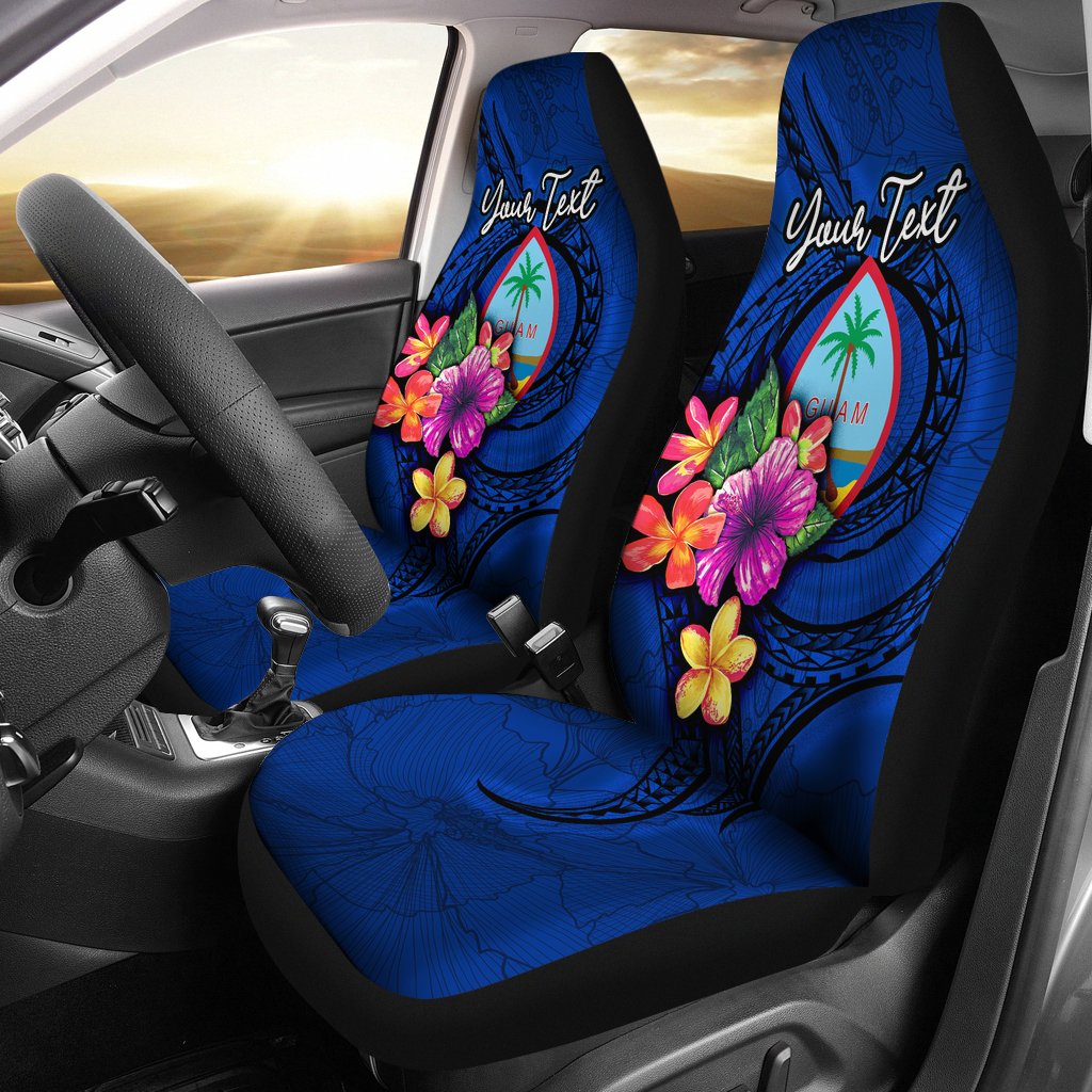 Guam Polynesian Custom Personalised Car Seat Covers - Floral With Seal Blue Universal Fit Blue - Polynesian Pride
