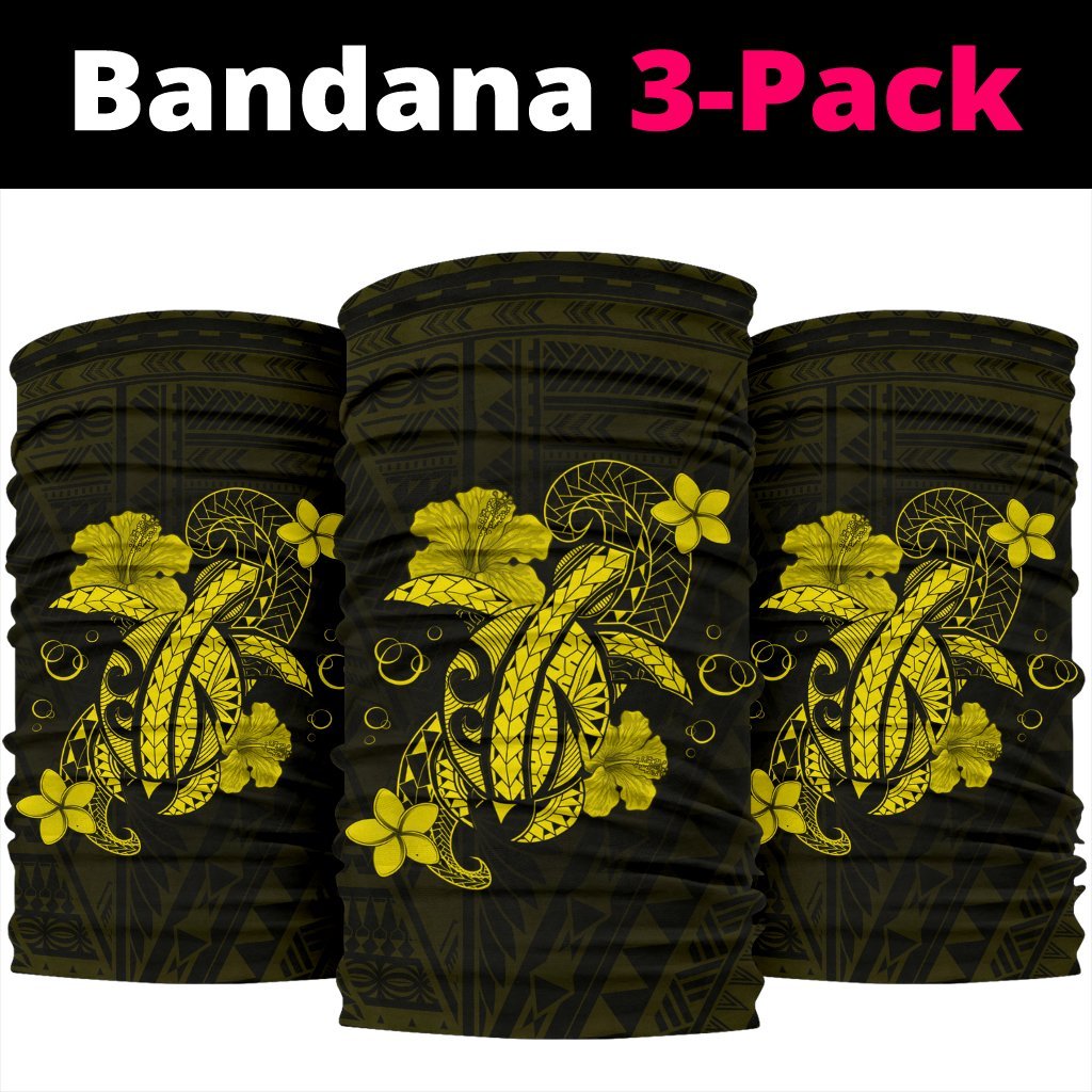 Hawaii Turtle Hibiscus Plumeria Polynesian Bandana 3-Pack - Unique Style Yellow - Polynesian Pride