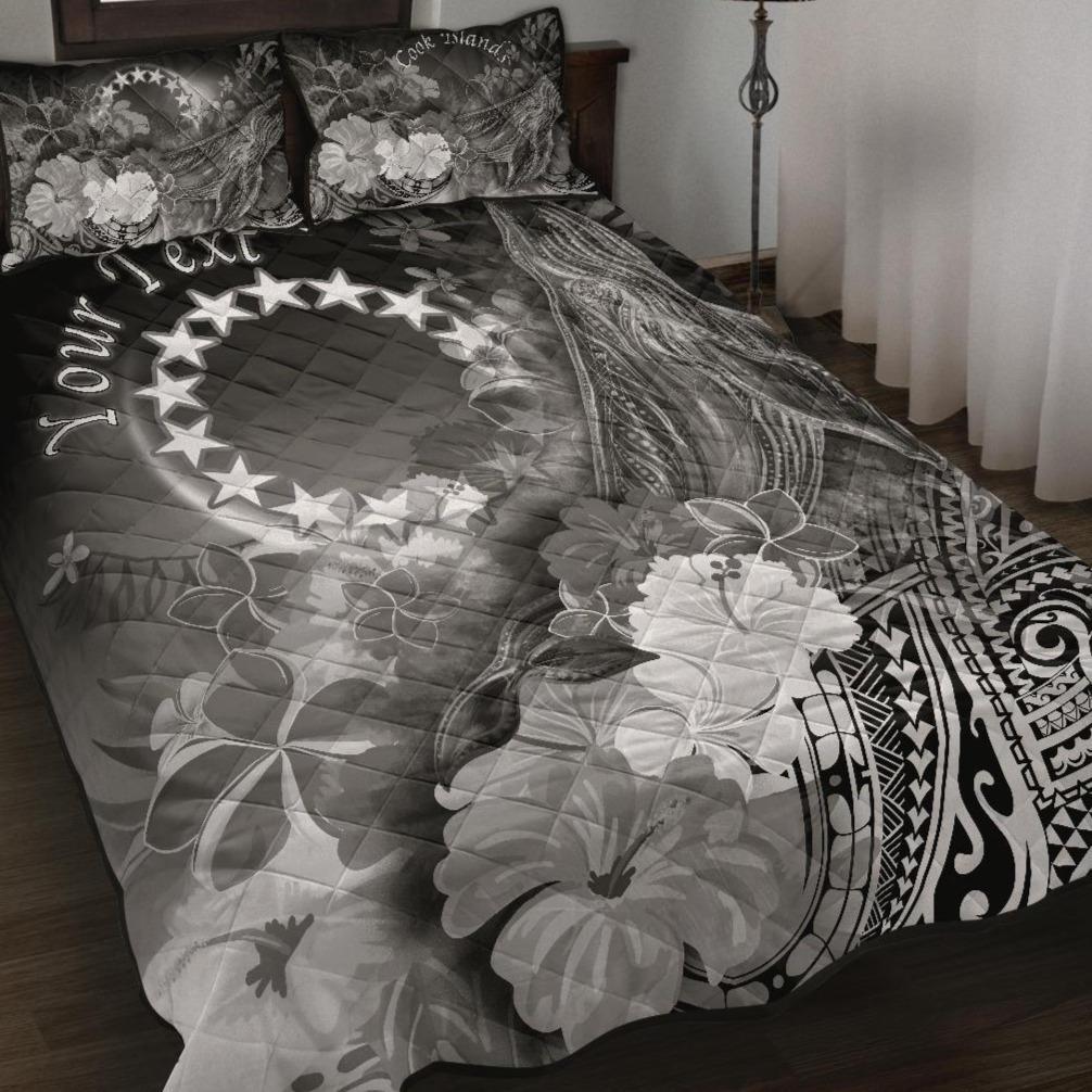 Cook Islands Custom Personalised Quilt Bed Set - Humpback Whale with Tropical Flowers (White) White - Polynesian Pride