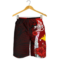Papua New Guinea Polynesian Men's Shorts - Coat Of Arm With Hibiscus - Polynesian Pride
