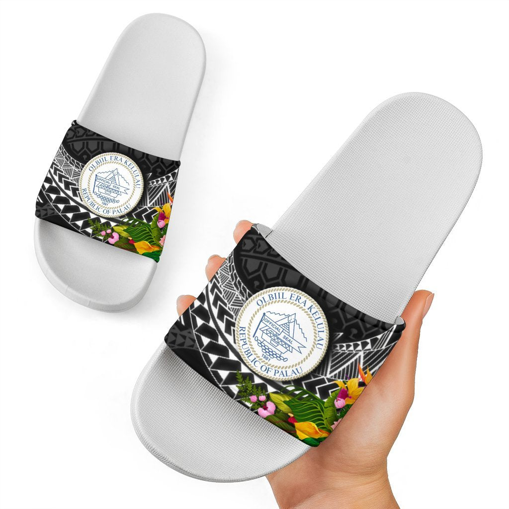 Palau Slide Sandals - Seal Spiral Polynesian Patterns White - Polynesian Pride
