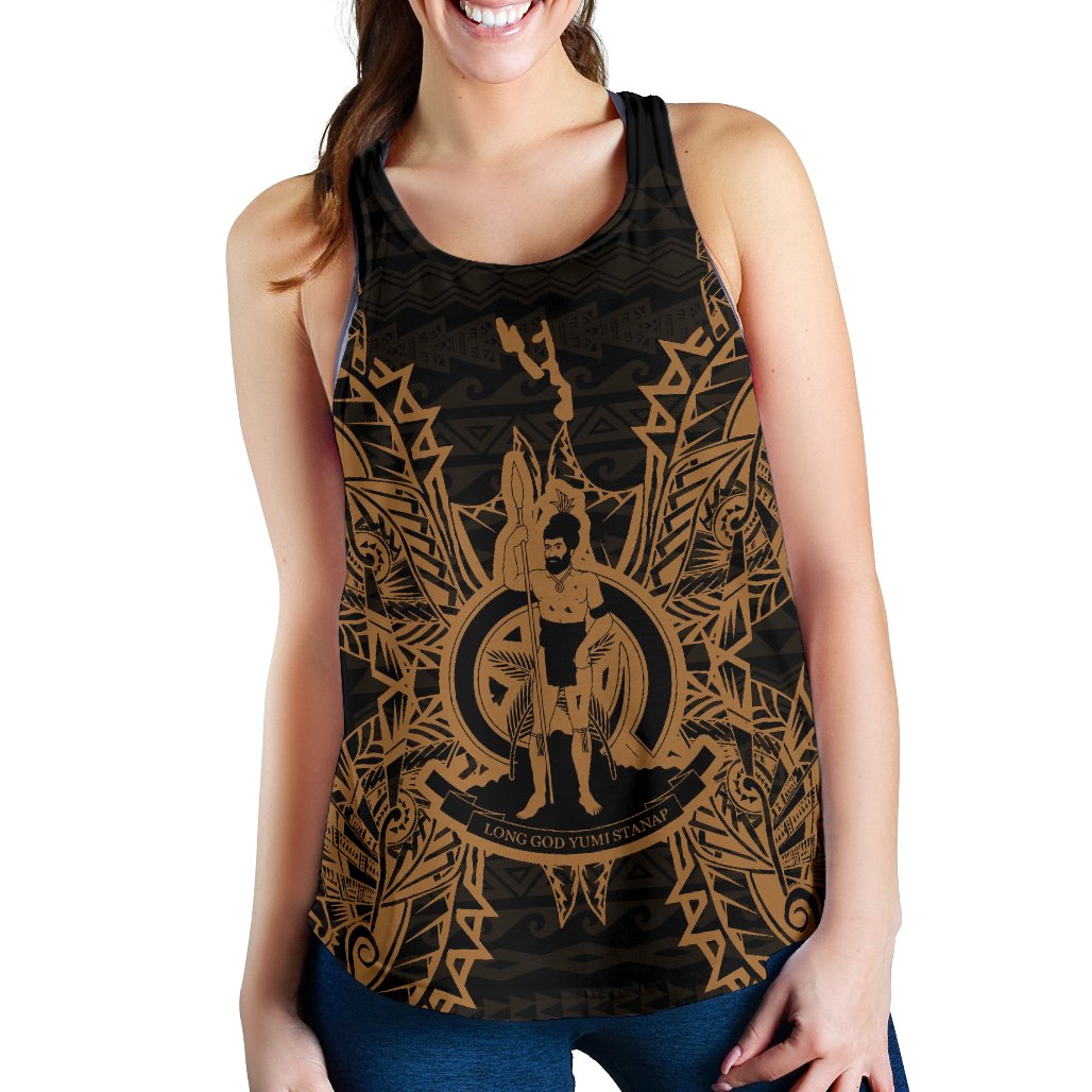 Vanuatu Polynesian Women Tank Top Map Gold Gold - Polynesian Pride