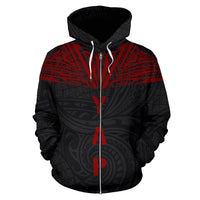 Yap All Over Zip up Hoodie Red Neck Style - Polynesian Pride