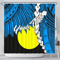 Palau Polynesian Custom Personalised Shower Curtain - Tribal Wave Tattoo Flag Style 177 x 172 (cm) Blue - Polynesian Pride