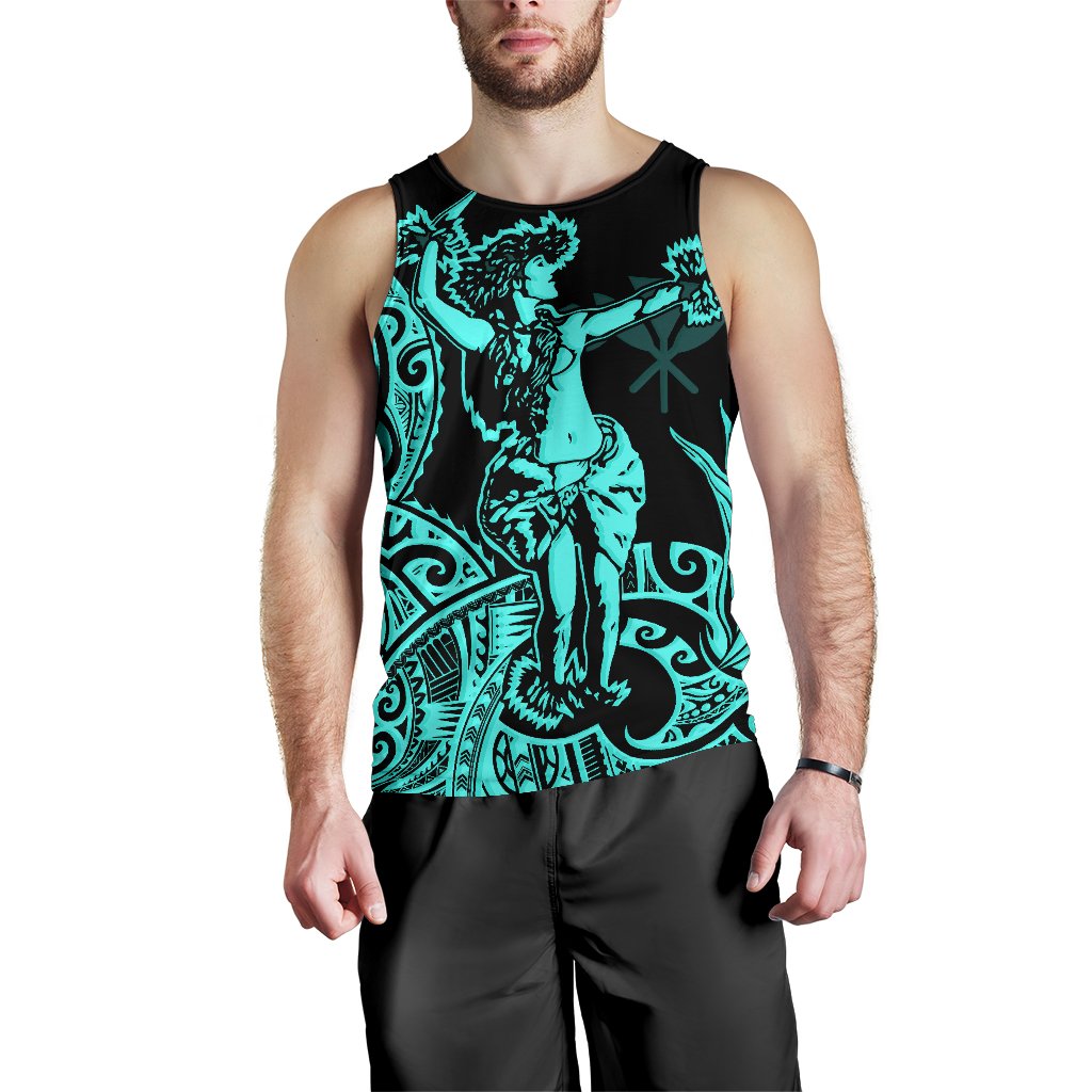 Polynesian Hawaii Men's Tank Top - Hula Girl Neon Blue - Polynesian Pride