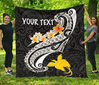 Papua New Guinea Custom Personalised Premium Quilt - PNG Seal Polynesian Patterns Plumeria (Black) - Polynesian Pride