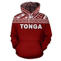 Tonga Polynesian All Over Hoodie Red Horizontal Style - Polynesian Pride