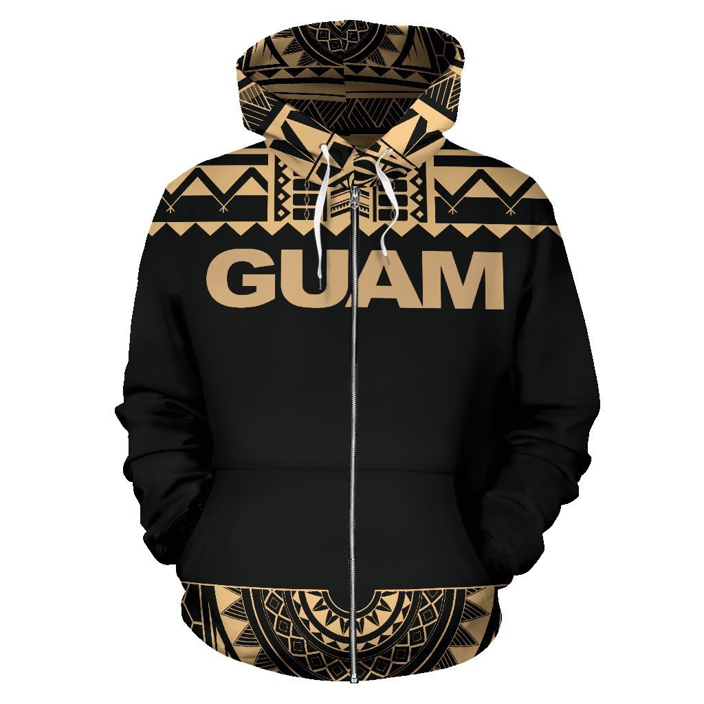Guam All Over Zip up Hoodie Polynesian Gold Version - Polynesian Pride