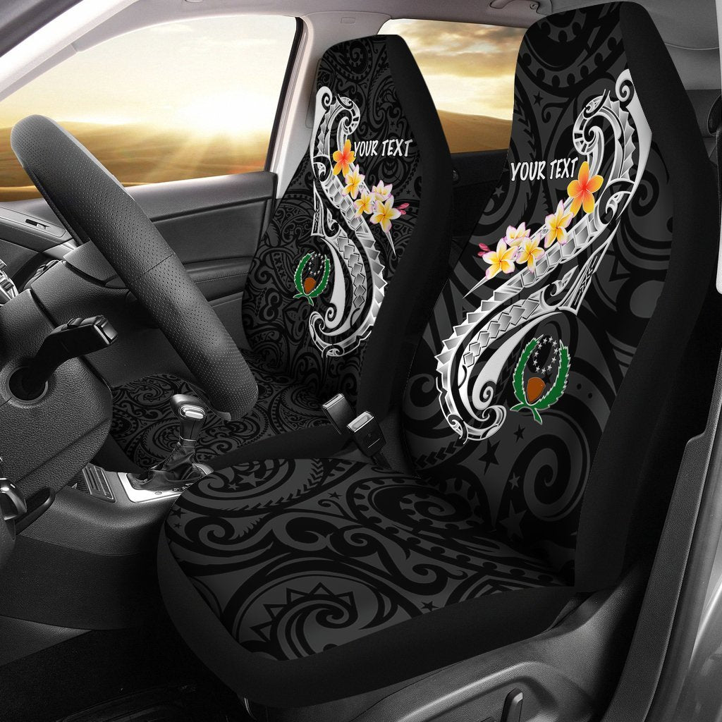 Pohnpei Custom Personalised Car Seat Covers - Pohnpei Seal Polynesian Patterns Plumeria (Black) Universal Fit Black - Polynesian Pride