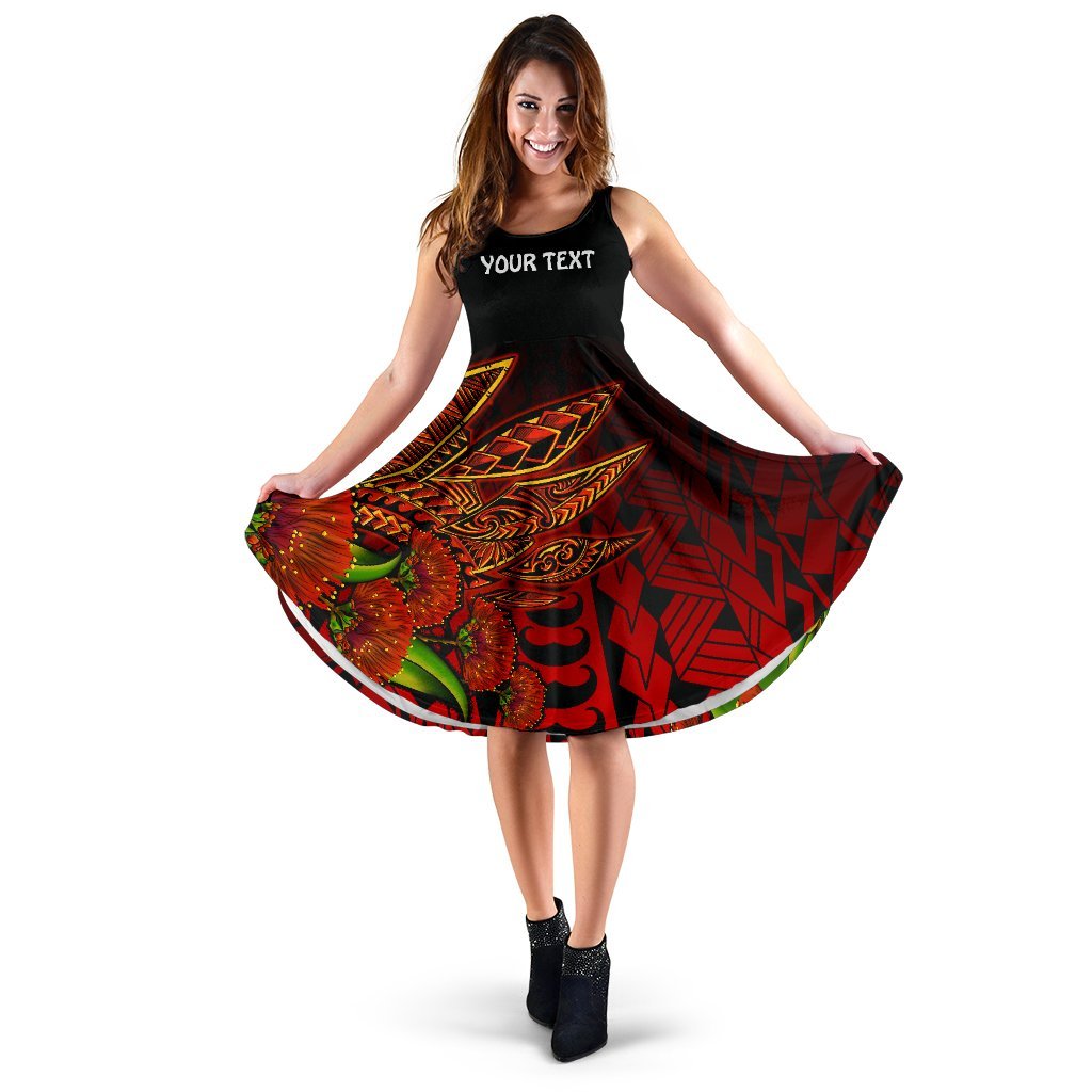 Polynesian Hawaii Personalised Midi Dress - Ohia Lehua Women Red - Polynesian Pride