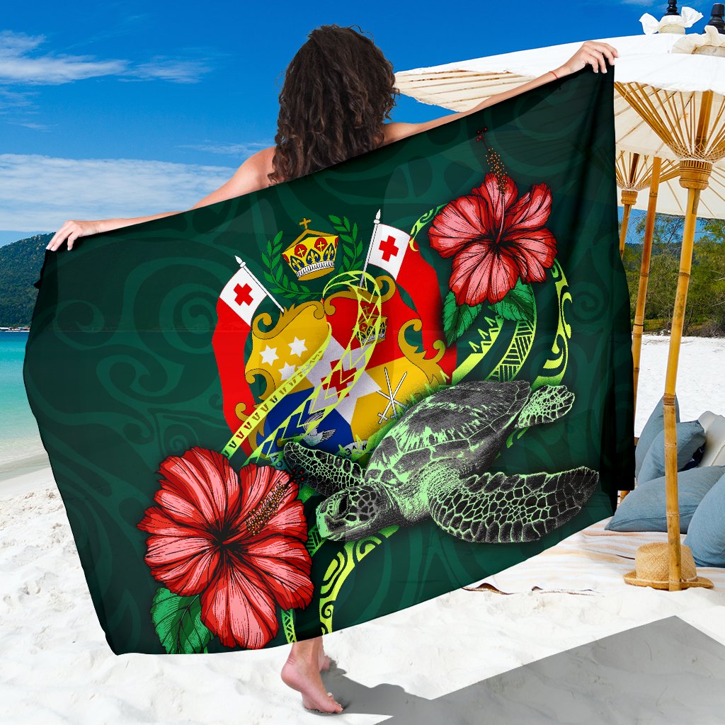 Tonga Polynesian Sarong - Green Turtle Hibiscus Women One Size Green - Polynesian Pride