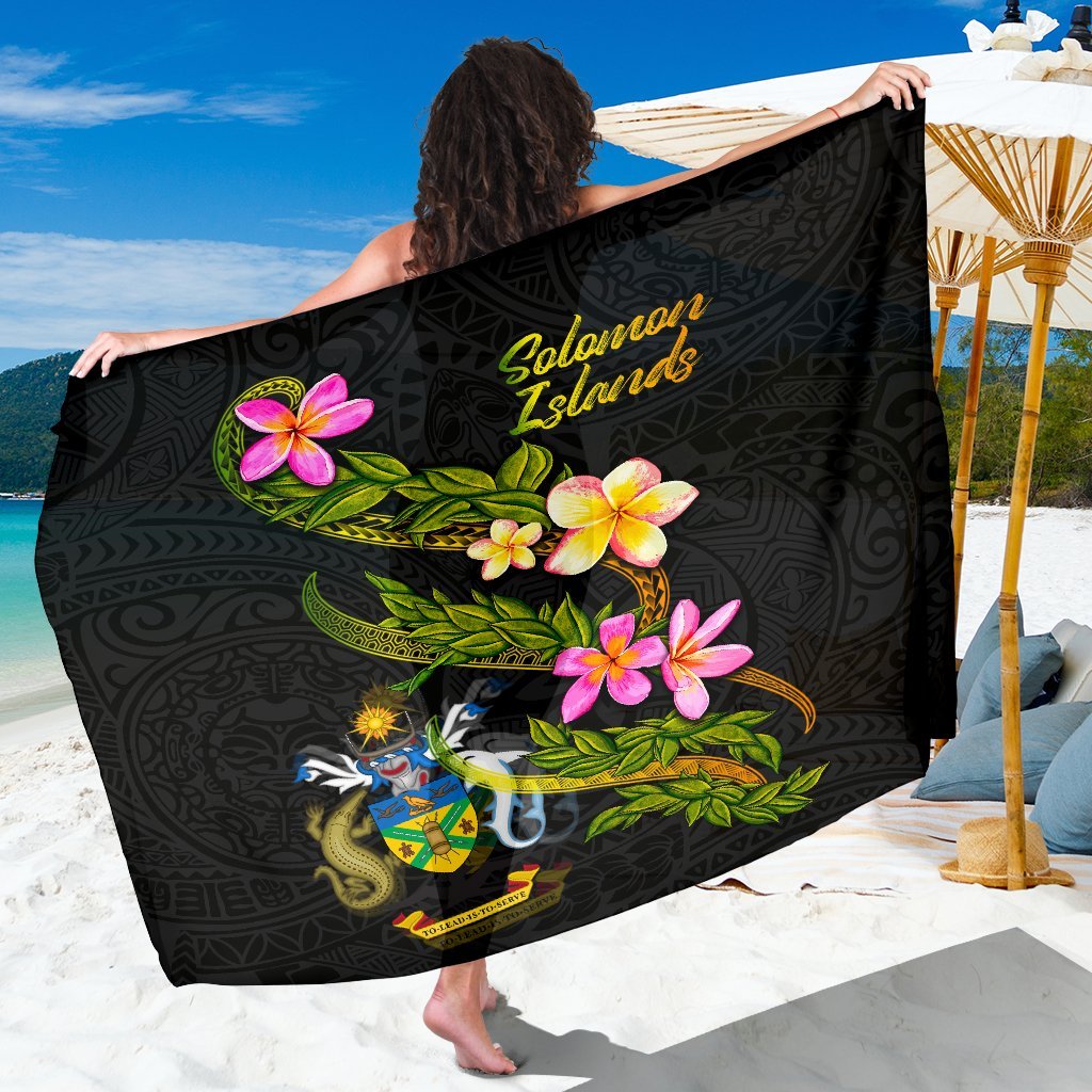 Solomon Islands Polynesian Sarong - Plumeria Tribal Sarong - Solomon Islands Polynesian Sarong - Plumeria Tribal - BN12 One Size Black - Polynesian Pride