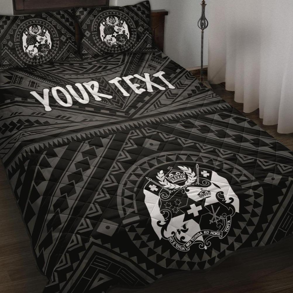 Tonga Personalised Quilt Bed Set - Tonga Seal With Polynesian Tattoo Style (Black) Black - Polynesian Pride