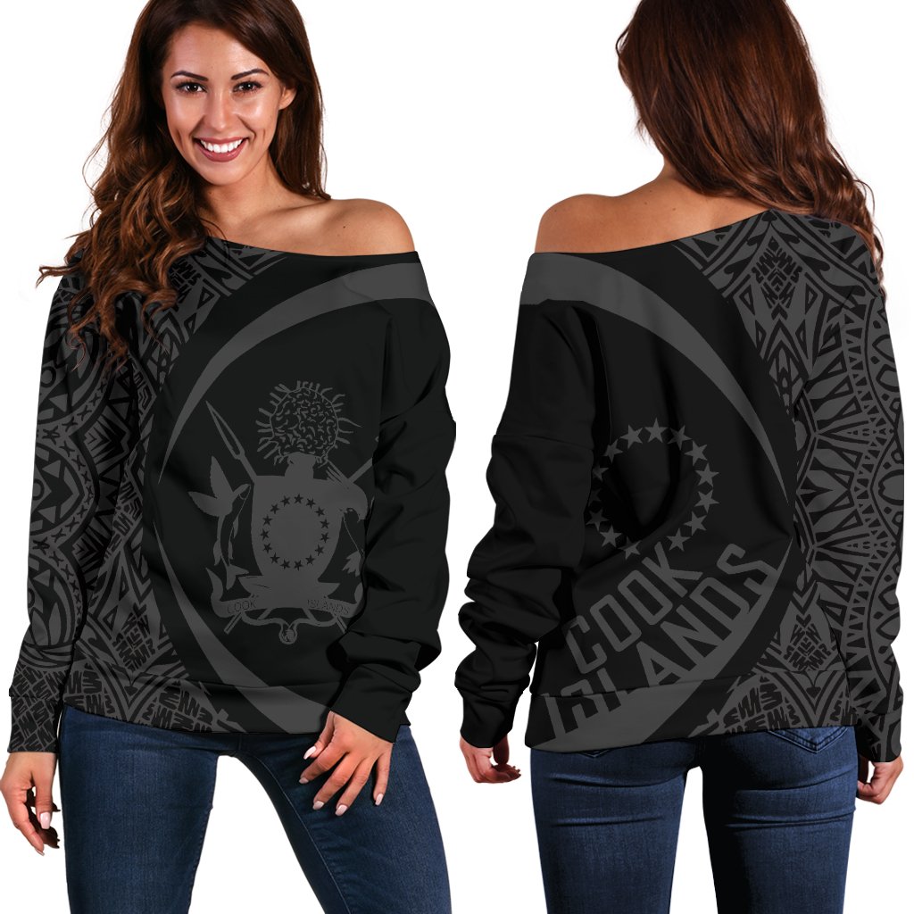 Cook Islands Women's Off Shoulder Sweater - Circle Style 01 Red - Polynesian Pride