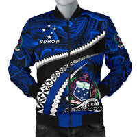 Samoa Men Bomber Jacket Polynesian Shark Tattoo Blue - Polynesian Pride