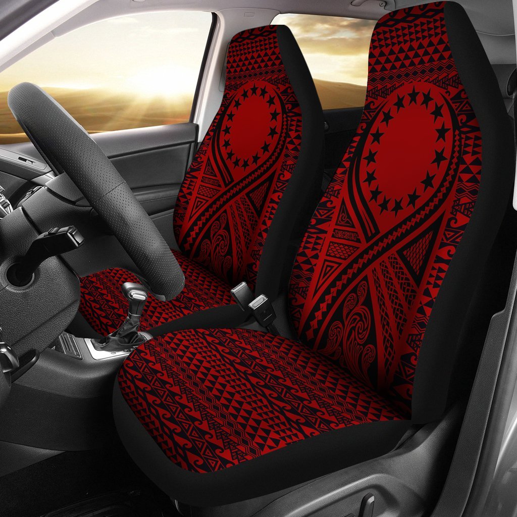 Cook Islands Car Seat Cover - Cook Islands Flag Polynesian Tattoo Red Universal Fit Red - Polynesian Pride