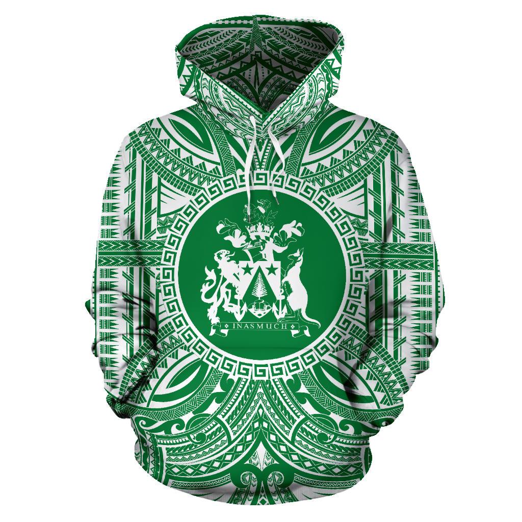 Norfolk Island ll Over Hoodie Norfolk Island Coat of rms Polynesian Flag Color Unisex Green - Polynesian Pride