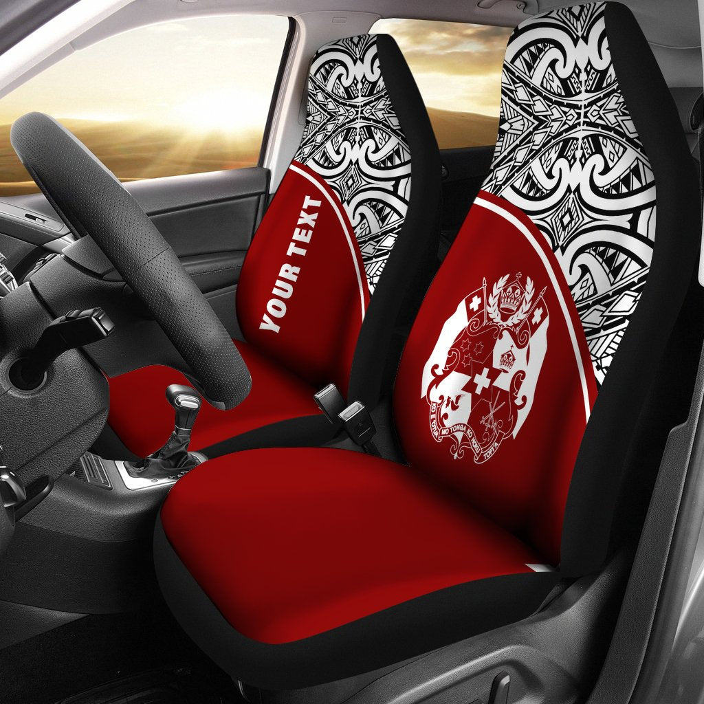 Tonga Custom Personalised Car Seat Covers - Tonga Coat Of Arms Polynesian Red Curve Universal Fit Red - Polynesian Pride