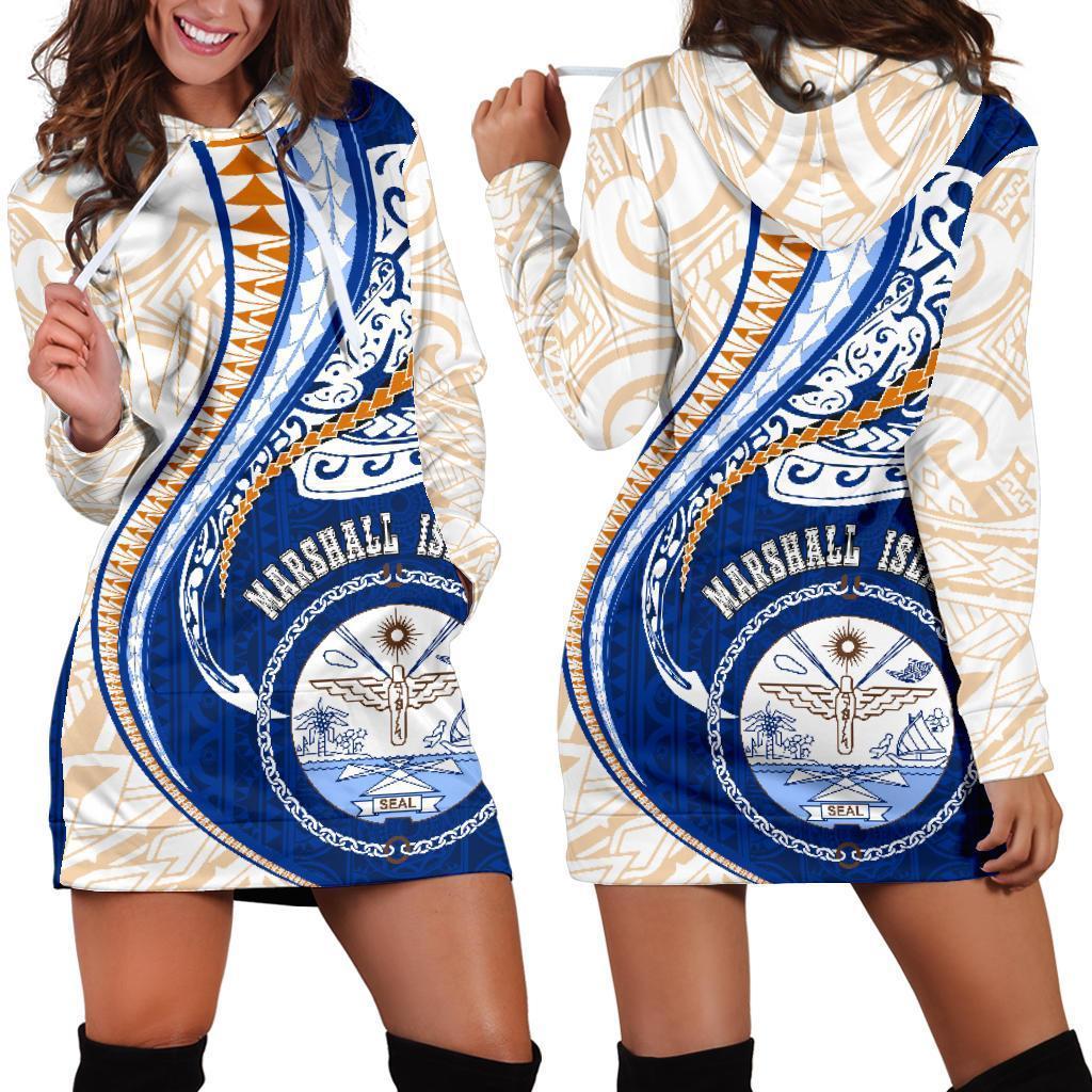 Marshall Islands Hoodie Dress Kanaloa Tatau Gen MH Blue - Polynesian Pride