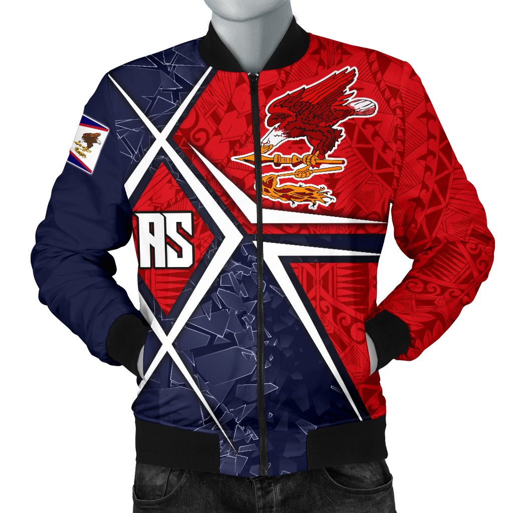 American Samoa Men's Bomber Jacket - AS Flag with Polynesian Patterns Red - Polynesian Pride