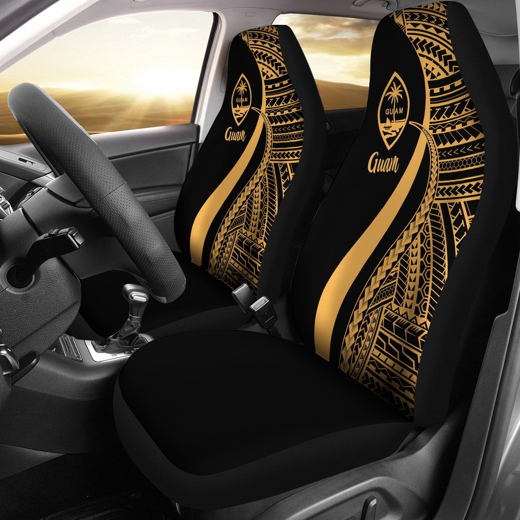 Guam Car Seat Covers - Gold Polynesian Tentacle Tribal Pattern Universal Fit Gold - Polynesian Pride