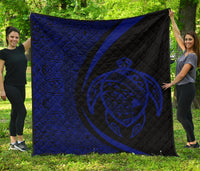 Hawaii Turtle Map Polynesian Premium Quilt - Blue - Circle Style Blue - Polynesian Pride