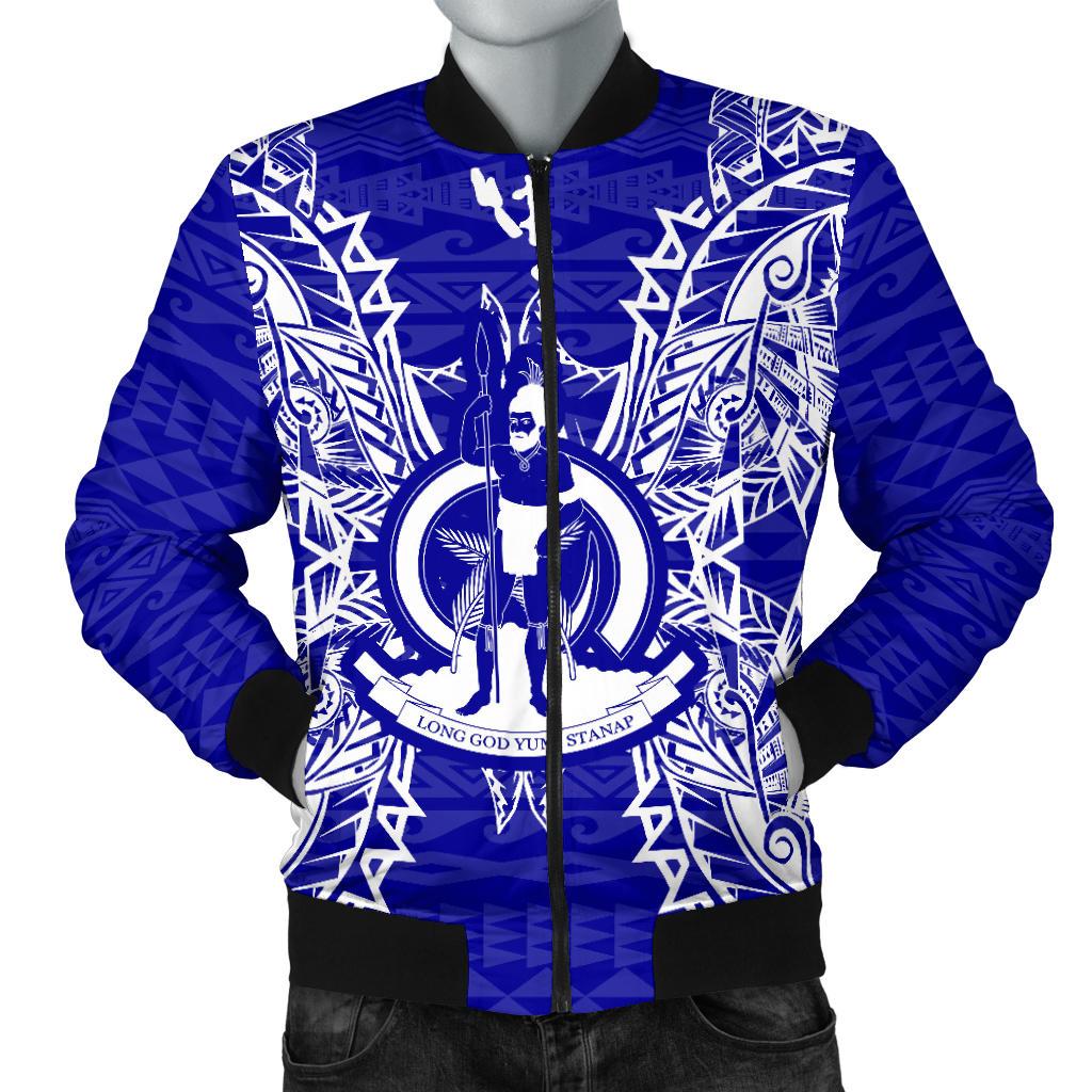 Vanuatu Polynesian Men's Bomber Jacket Map Blue Blue - Polynesian Pride