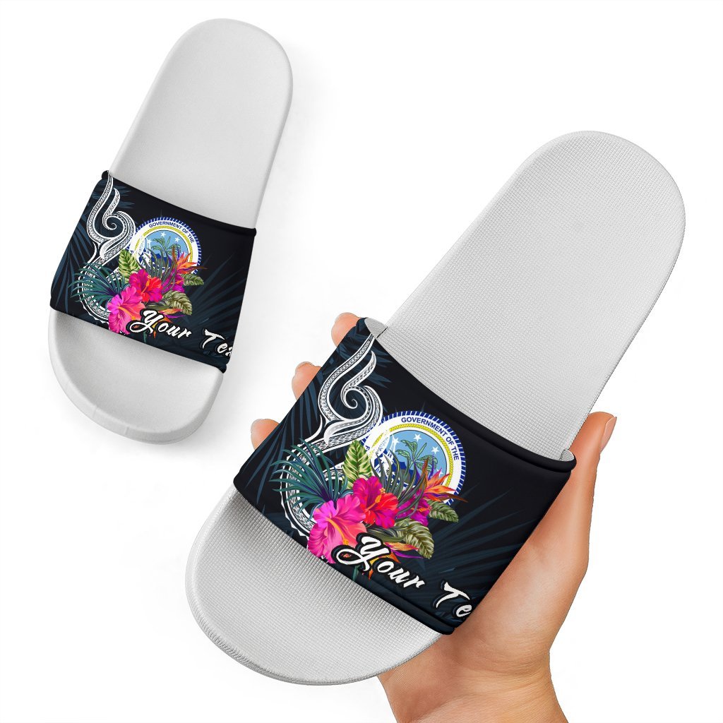 Federated States Of Micronesia Custom Personalised Slide Sandals - Tropical Flower White - Polynesian Pride