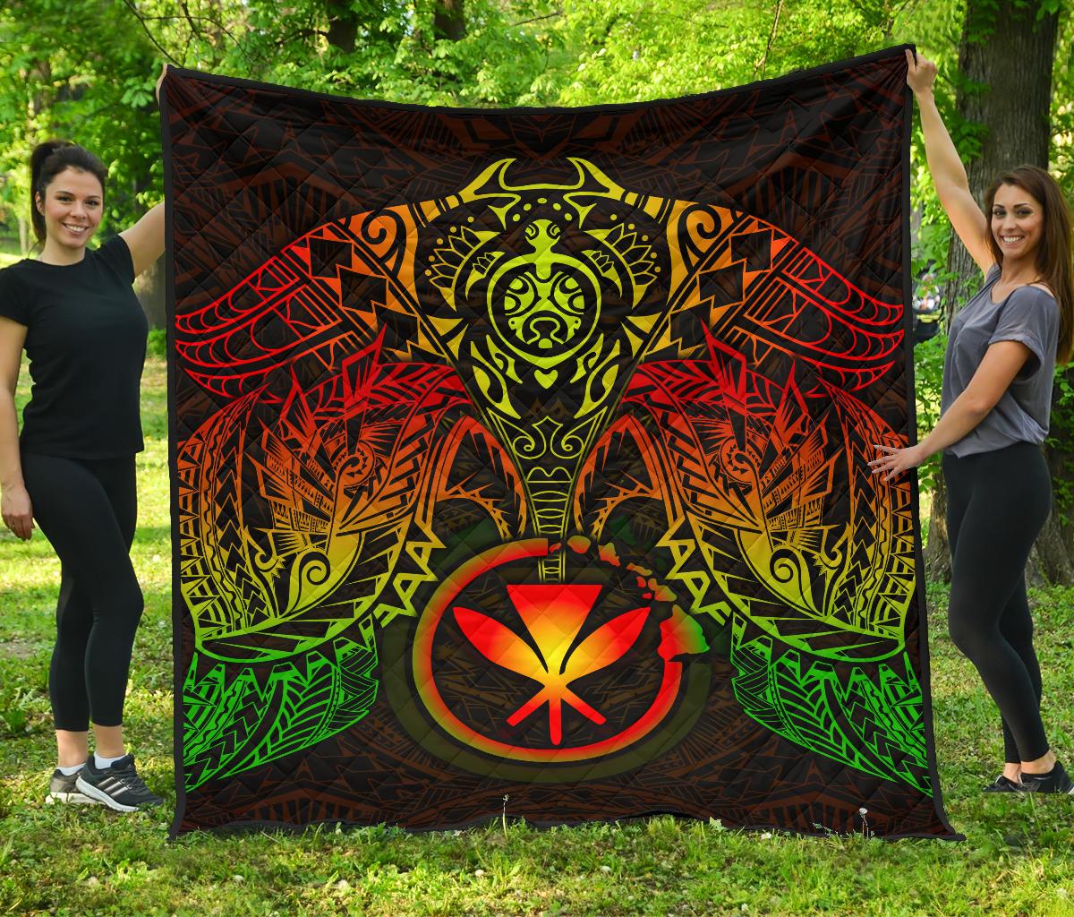 Hawaii Polynesian Premium Quilt - Reggae Kanaka Maoli Turtle Manta Ray - Polynesian Pride