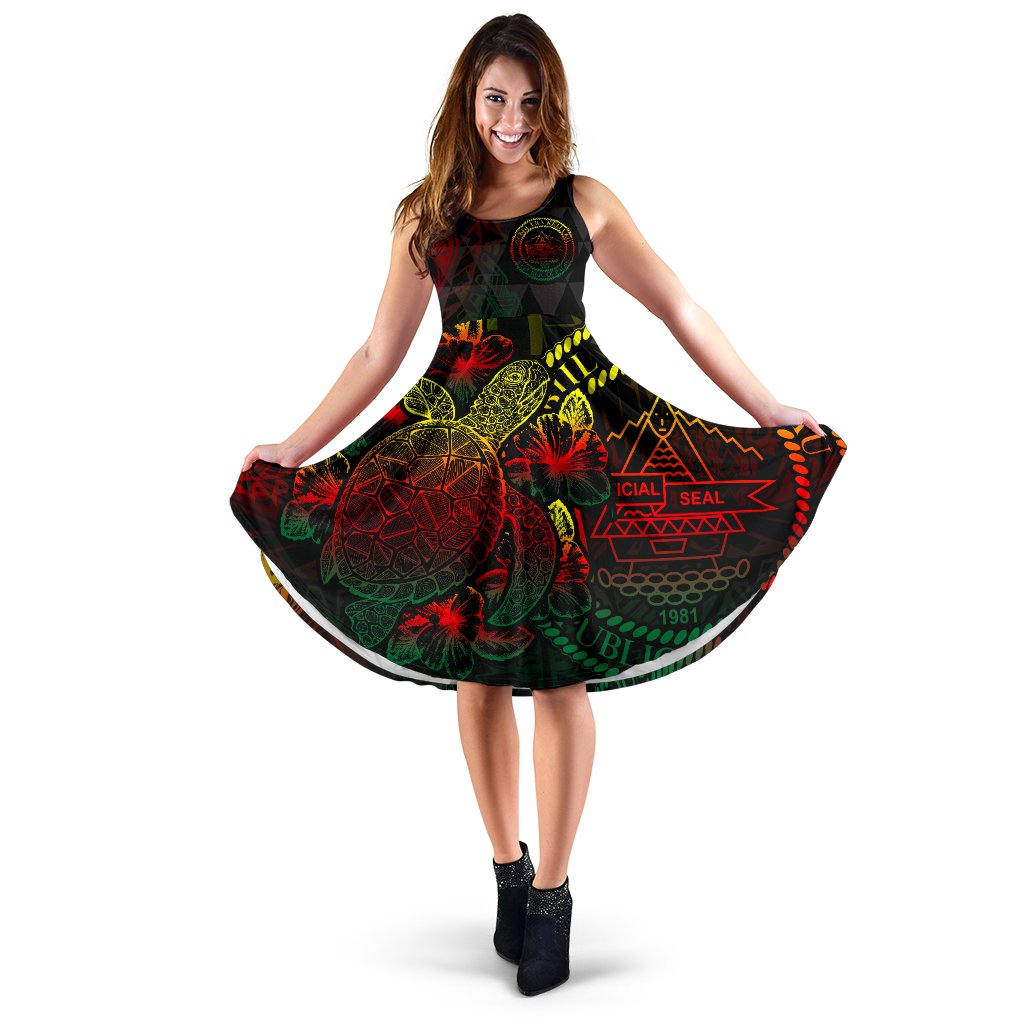 Palau Polynesian Midi Dress - Turtle Hibiscus Reggae Women Reggae - Polynesian Pride
