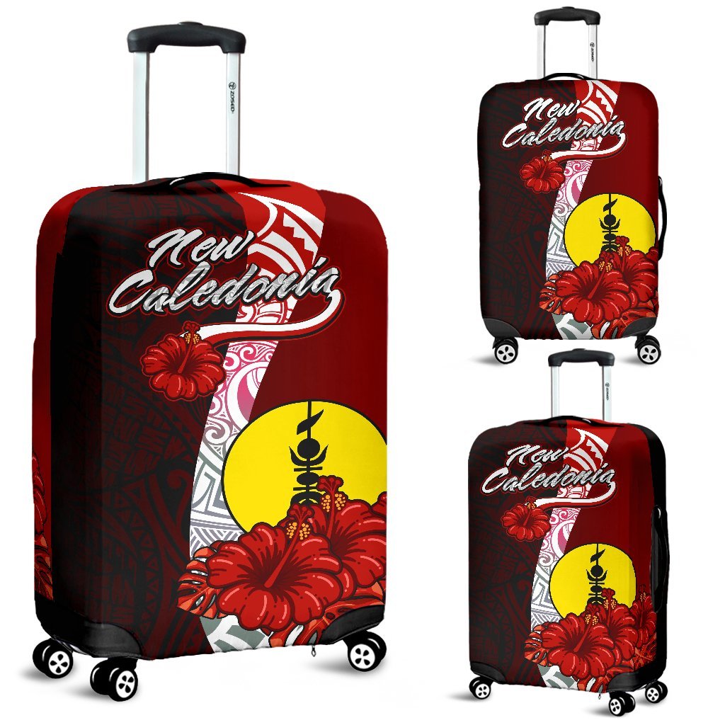 New Caledonia Polynesian Luggage Covers - Coat Of Arm With Hibiscus Red - Polynesian Pride