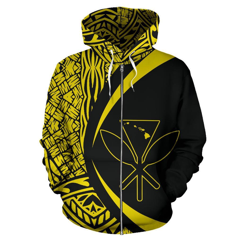 Polynesian Kanaka Maoli Map of Hawaii Zip Hoodie Yellow Circle Style - Polynesian Pride