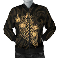 Polynesian Men's Bomber Jacket - Gold Pineapple Black - Polynesian Pride