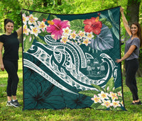 Fiji Polynesian Premium Quilt - Summer Plumeria (Turquoise) - Polynesian Pride