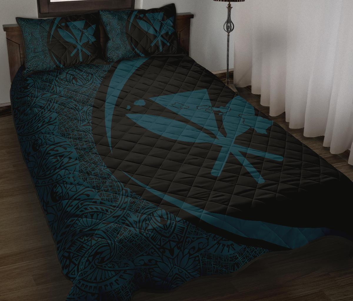 Hawaii Kanaka Polynesian Quilt Bed Set - Circle Style Blue And Black - Polynesian Pride