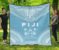 Fiji Premium Quilt - Fiji Coat Of Arms Polynesian Chief Light Blue Version Blue - Polynesian Pride