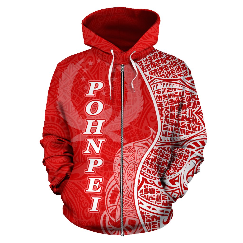 Pohnpei Polynesian Zip up Hoodie Coconut Tree Red and White - Polynesian Pride