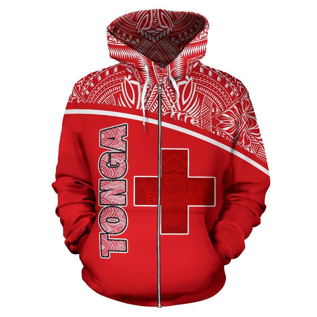 Tonga All Over Zip up Hoodie Polynesia Curve Style - Polynesian Pride