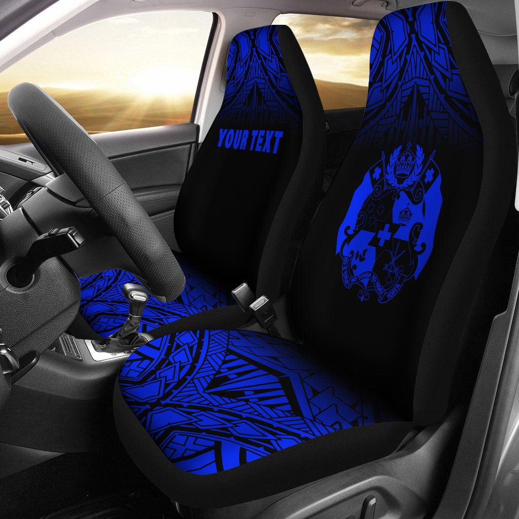 Tonga Custom Personalised Car Seat Covers - Tonga Coat Of Arms Polynesian Tattoo Fog Blue Universal Fit Blue - Polynesian Pride