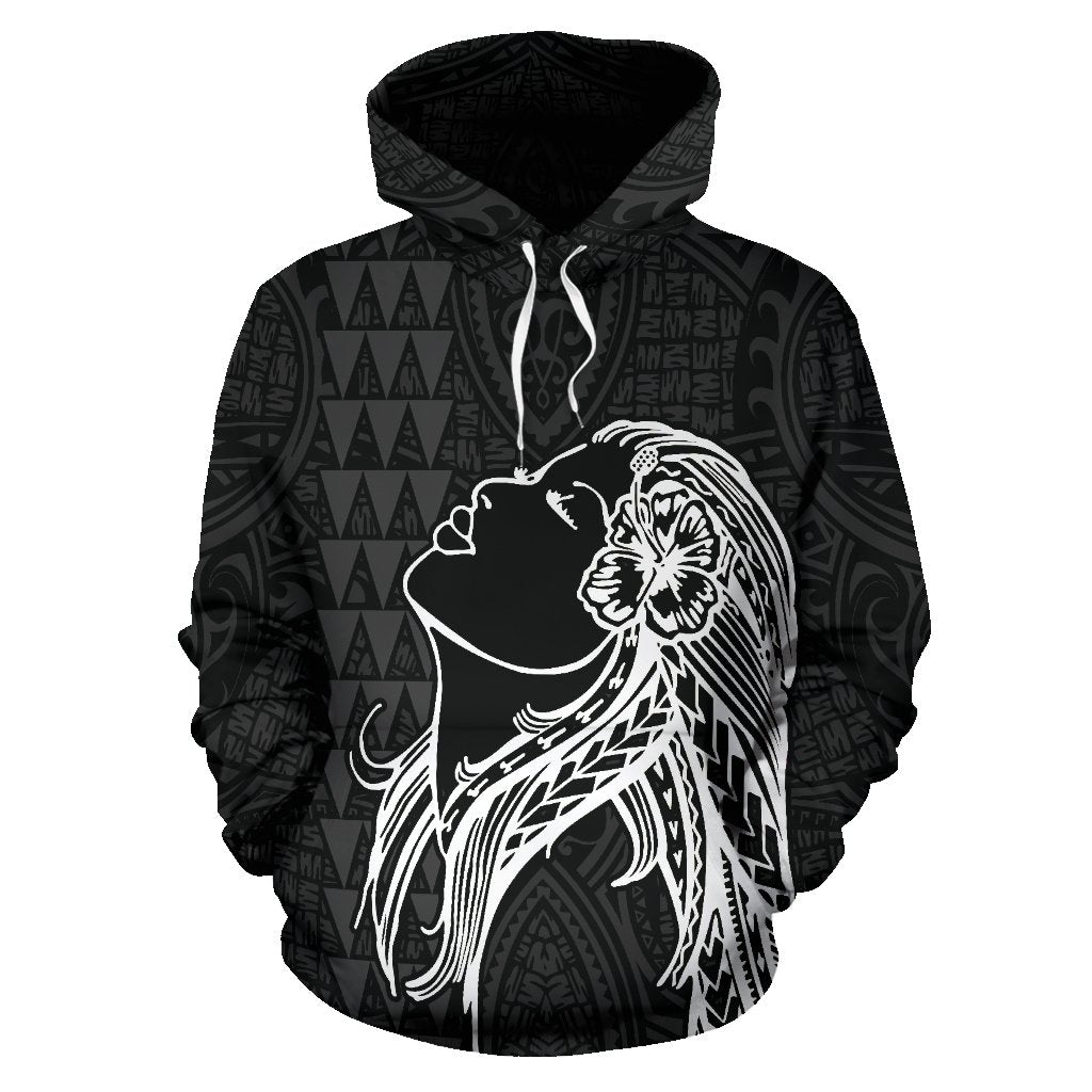 Polynesian Kakau Hula Girl Turtle Hibiscus Hawaii Hoodie White - Polynesian Pride