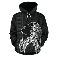 Polynesian Kakau Hula Girl Turtle Hibiscus Hawaii Hoodie White - Polynesian Pride