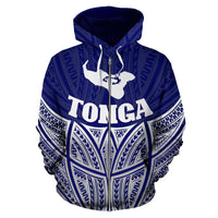 Tonga Polynesian Zip up Hoodie Blue Pride Map and Seal - Polynesian Pride
