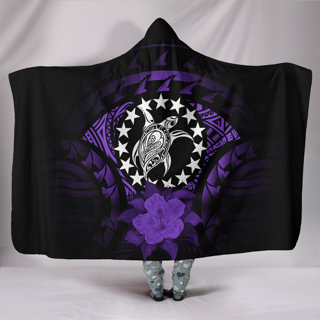 Cook Islands Hooded Blanket - Purple Hibiscus Hooded Blanket White - Polynesian Pride